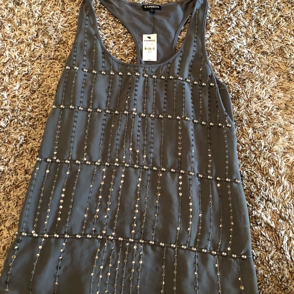 Express grey tank top with beading & sequin detail